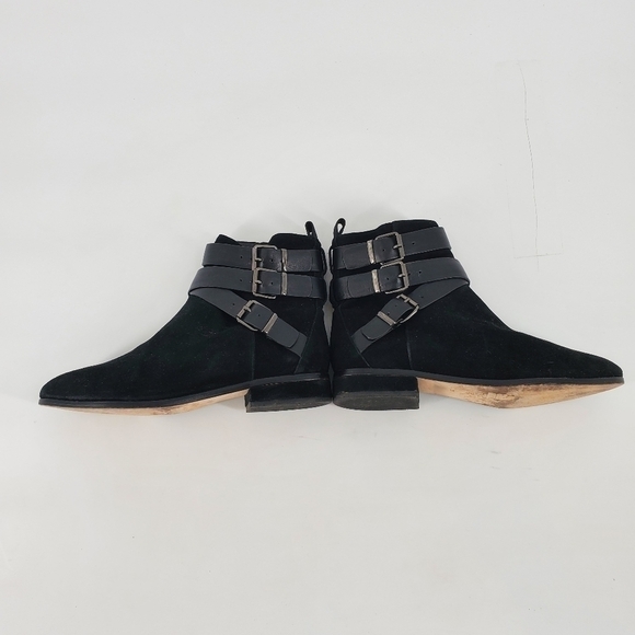 Raye Triple Leather Buckle Black Suede Booties 37 - Picture 9 of 10